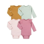 Little Star Organic Baby Girl 4 Pk Long Sleeve Bodysuit, Size Newborn - 24 Months